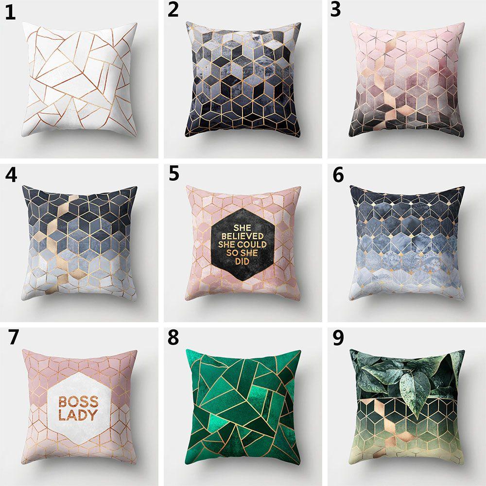 Car Seat Gold Shining Home Decor Geometric Printed Peach Skin Cashmere Cushion Cover Pillow Cases
