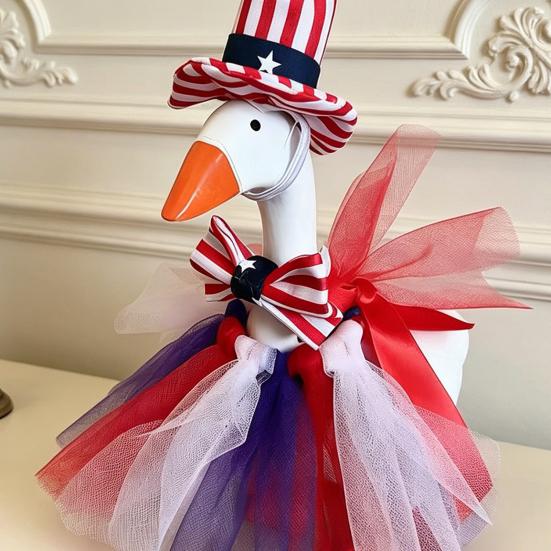 Goose Costume for 7 Inch Mini Desk Goose Doll Patriotic 4th of July Outfit with Hat And Dress Independence Day Festival Decoration