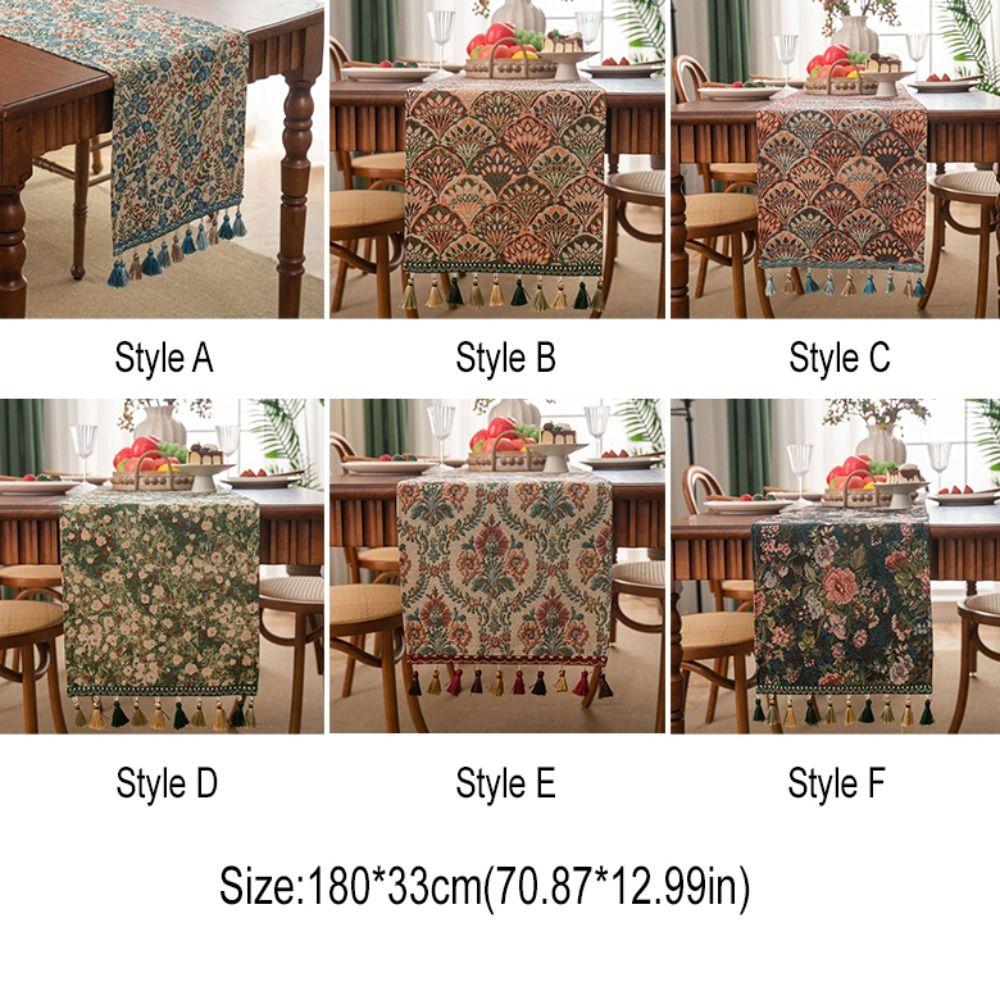 Heminredning Vintage Jacquard Bordslöpare Blommönster med Tofs Duk Förtjockat Bordsskydd Bankett