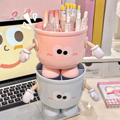 Pen Holder Cartoon Design Macaron Color Desk Organizer Large-capacity Partitioned Desk Caddy