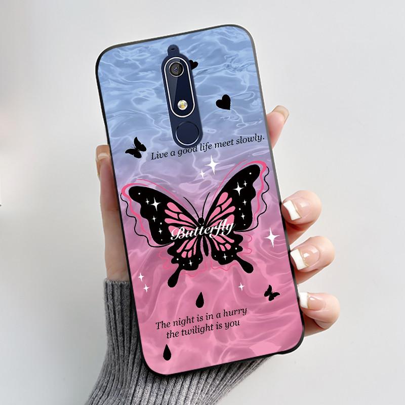 Cute Case For Nokia 5.1/Nokia 5.1 Plus/Nokia X5/Nokia 5 Funda Printing Shell Protective Cover Soft Silicone Cartoon Black Casing
