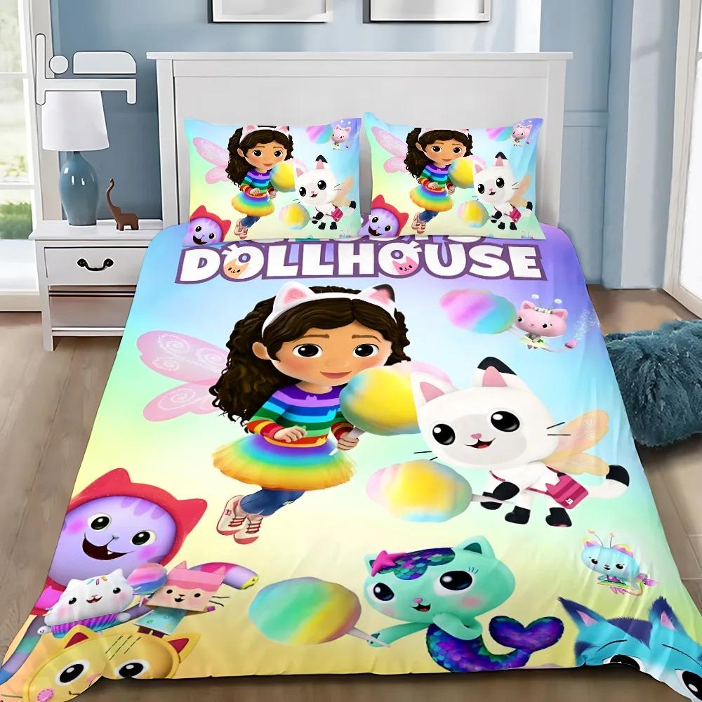 Cartoon Bettbezug Kissenbezug Bettwäsche Set Gabbys Puppenhaus Erwachsener Junge Mädchen Schlafzimmer Dekoration Kinder Einzel Doppel Große Größe