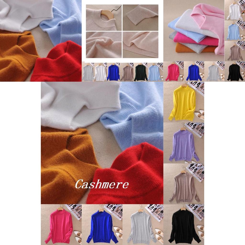Luxuriously Soft Women's Slim Cozy Knitted Half-turtleneck Cashmere Wool Sweater