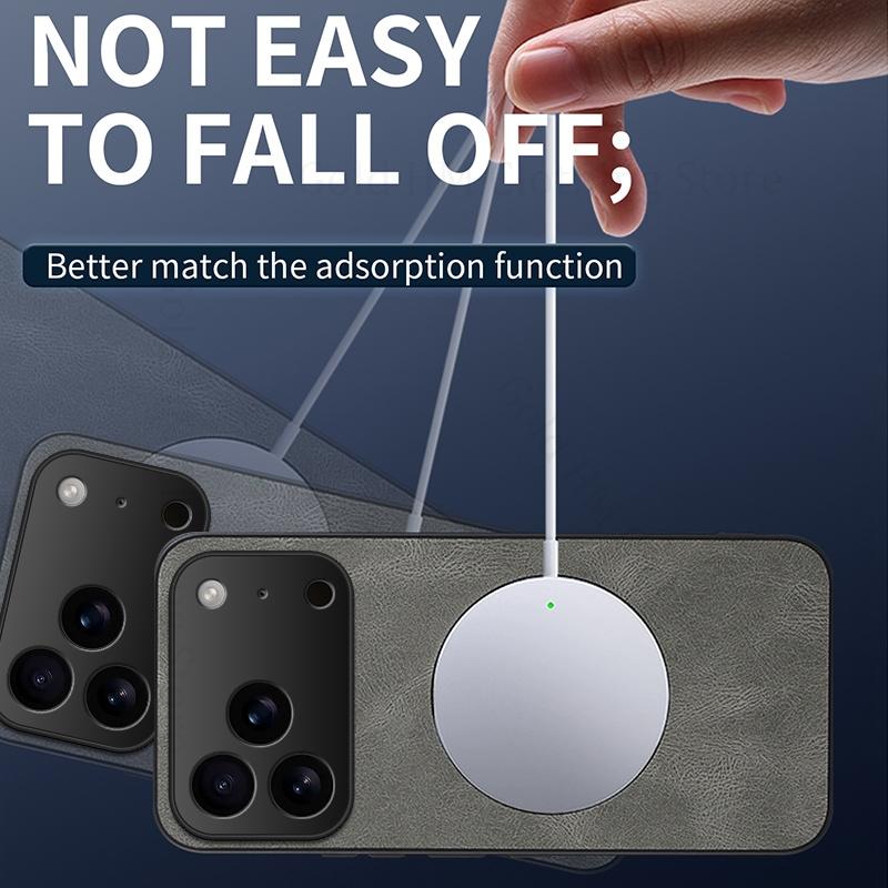 Capa de Telefone de Silicone Macio com Sensação de Couro para iPhone 17 Pro Max para Carregamento Sem Fio Magsafe Capa à Prova de Choque para Apple 17 Air
