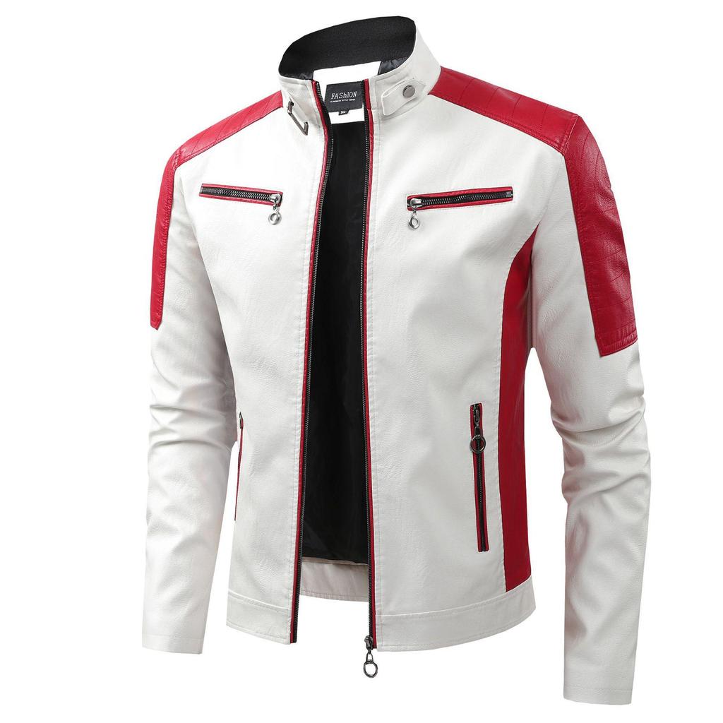 Cross-border Men's Retro Stand Collar Leather Motorcycle Jacket