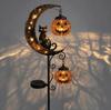 Solar Halloween Moon Black Cat Light Metal Crescent Moon Pumpkin Lantern Ground Lamp Outdoor Pathway Garden Yard Lawn
