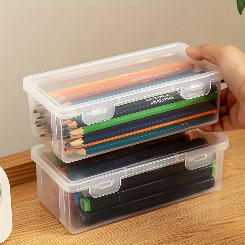 4 stuks Plastic Transparante Opbergdoos, Bureau Pen Potlood Marker Doos, Flip Organizer met Scharnierend Deksel, Terug Naar School Benodigdheden, Kantoor Opbergdoos