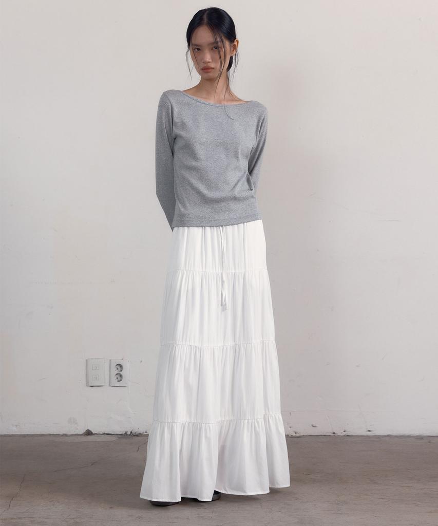 38 Come On Common Shirring Tiered Banding Skirts (White) - Short Length