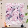 1pc Pink Anime Bunny Demon Girl Tapestry Kawaii Nekomimi Wall Hanging for Bedroom Otaku Pastel Room Decor