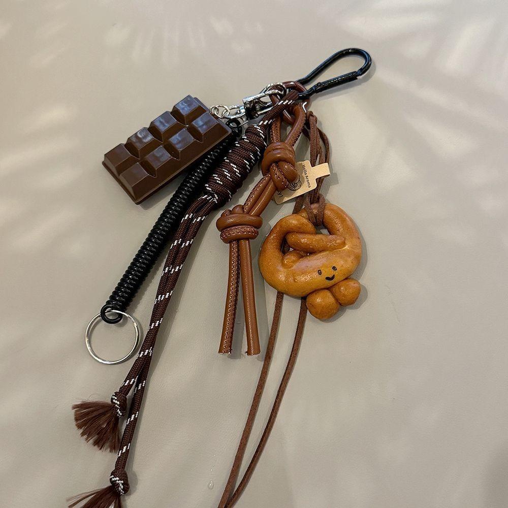 Autumn and Winter Brown Lovely Alkali Bread Korean Ins Bag Pendant Chocolate Climbing Rope Key Chain Decorative Chain Hand KTY