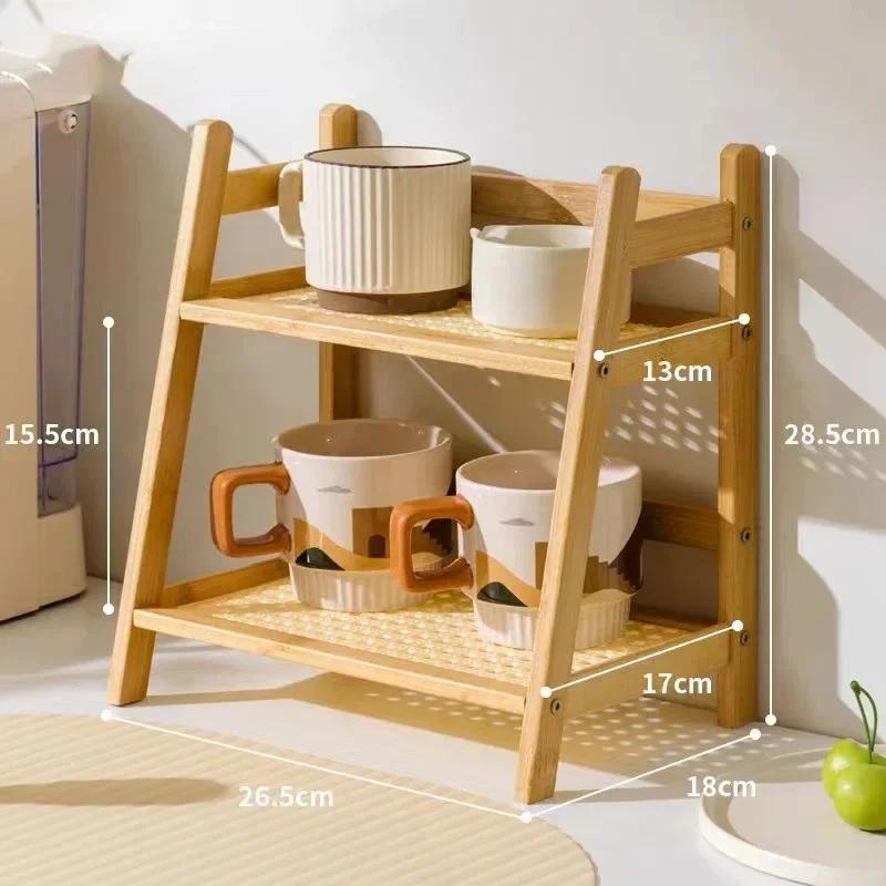 Étagère de rangement en bambou à double couche pour bureau, bar à café, comptoir, support ouvert pour pots de fleurs, rangement pour articles divers