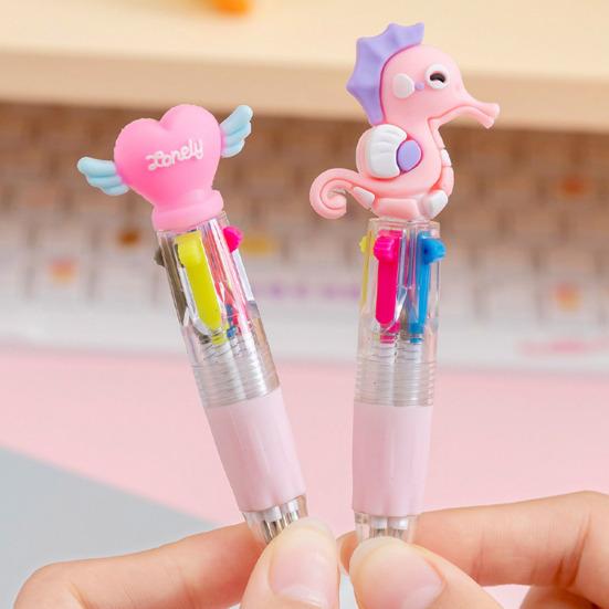Yousheng 4Pcs Christmas Ballpoint Pens with Fun Toppers 4 Colors Click Pen Retractable Writing Pens for School Supplies Students Rewards