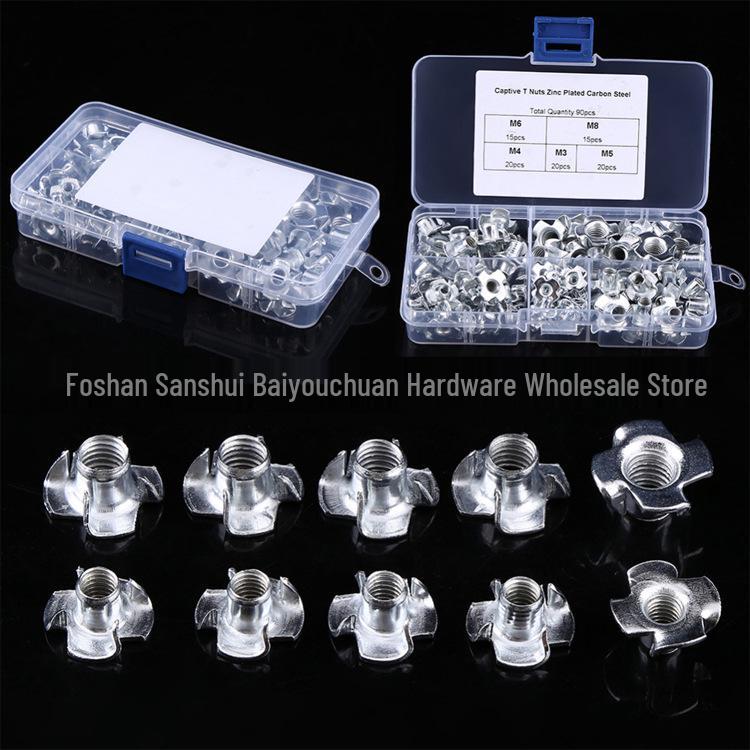 90-Piece Furniture Four-Pronged Nut & Screw Set (M3/M4/M5/M6/M8)