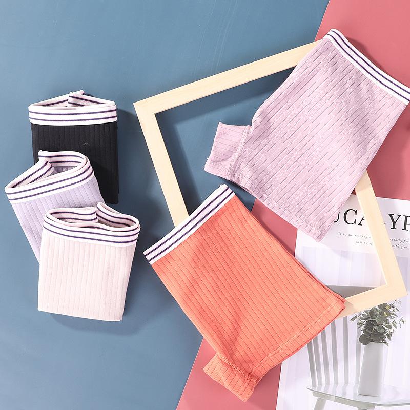 Culottes Boxer Simples Sans Coutures Respirantes à Rayures et Couleur Unie pour Femmes Grande Taille