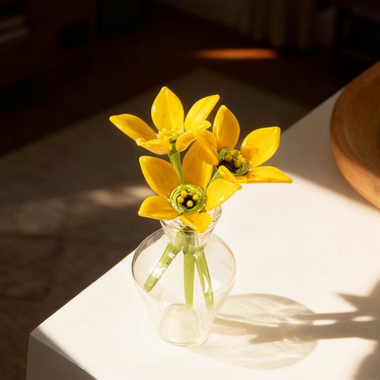 Mini Décoration Fleur en Verre Soufflée à la Main Cristaux Artificiels Plantes Petit Vase à Fleurs Ornement pour la Fête des Mères Anniversaires Cadeaux