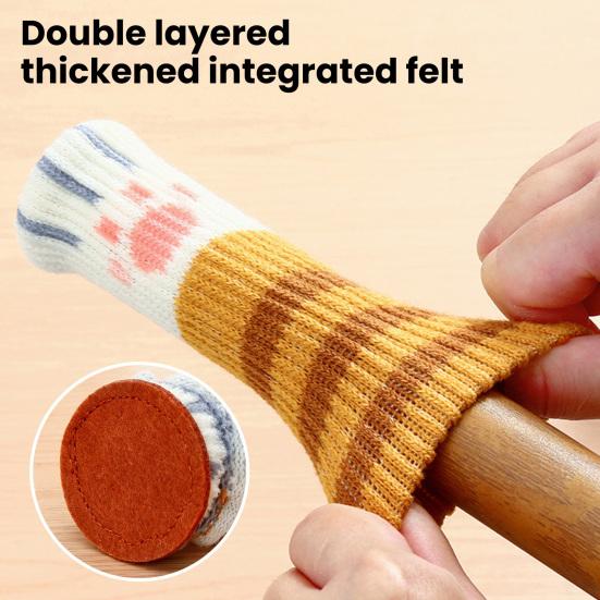 4Pcs Chair Leg Covers Cartoon Paw Pattern Elastic Knitting Chair Floor Protector Wood Tile Marble Floors No-scratch Non-Slip Chair Foot