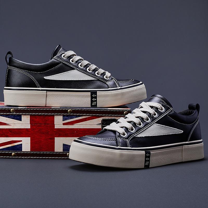 Neue Herrenschuhe für den Frühling, koreanischer Stil, modisch und vielseitig, lässige Herrenschuhe, bequem zum Schnüren, flache Low-Top-Lederschuhe