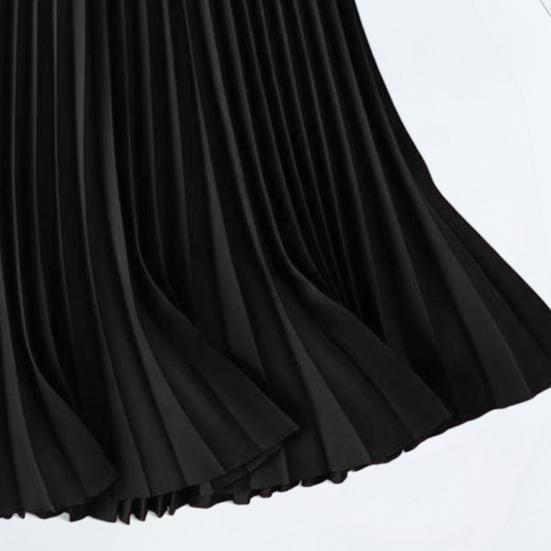Women Midi Skirt Elastic High Waist Satin Pleated Skirt Solid Color Long Skirt Work Leisure Daily Wear
