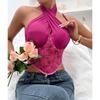 Specialty Lace Mesh Yarn Cross Neck Top Rhombus Fishbone Small Vest