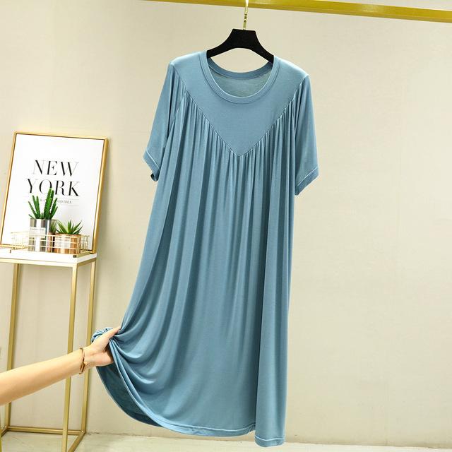 Super Soft Comfortable Short Sleeve Loose Pajama Dress Female Korean Loose V-Shaped Long Nightdress Modal Bottoming Night Shirt