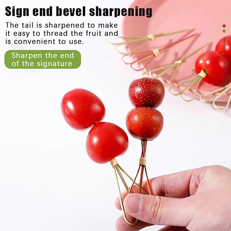 100Pcs Bamboo Skewers Barbeque Bar Tool Kitchen Cocktail Picks Disposable Bamboo Knot Skewers Fruit Forks Stick For Home Party