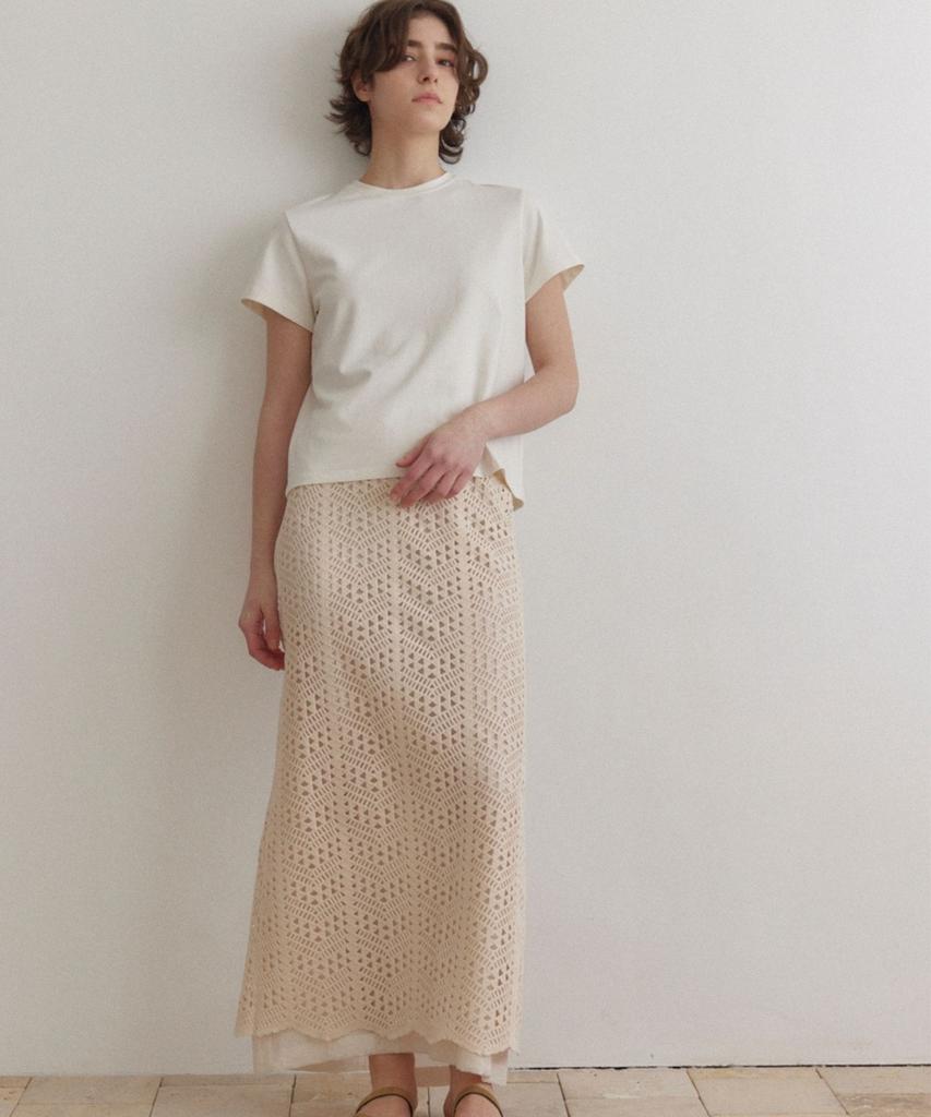 Okuka Crochet Knit Long Skirt - Ivory