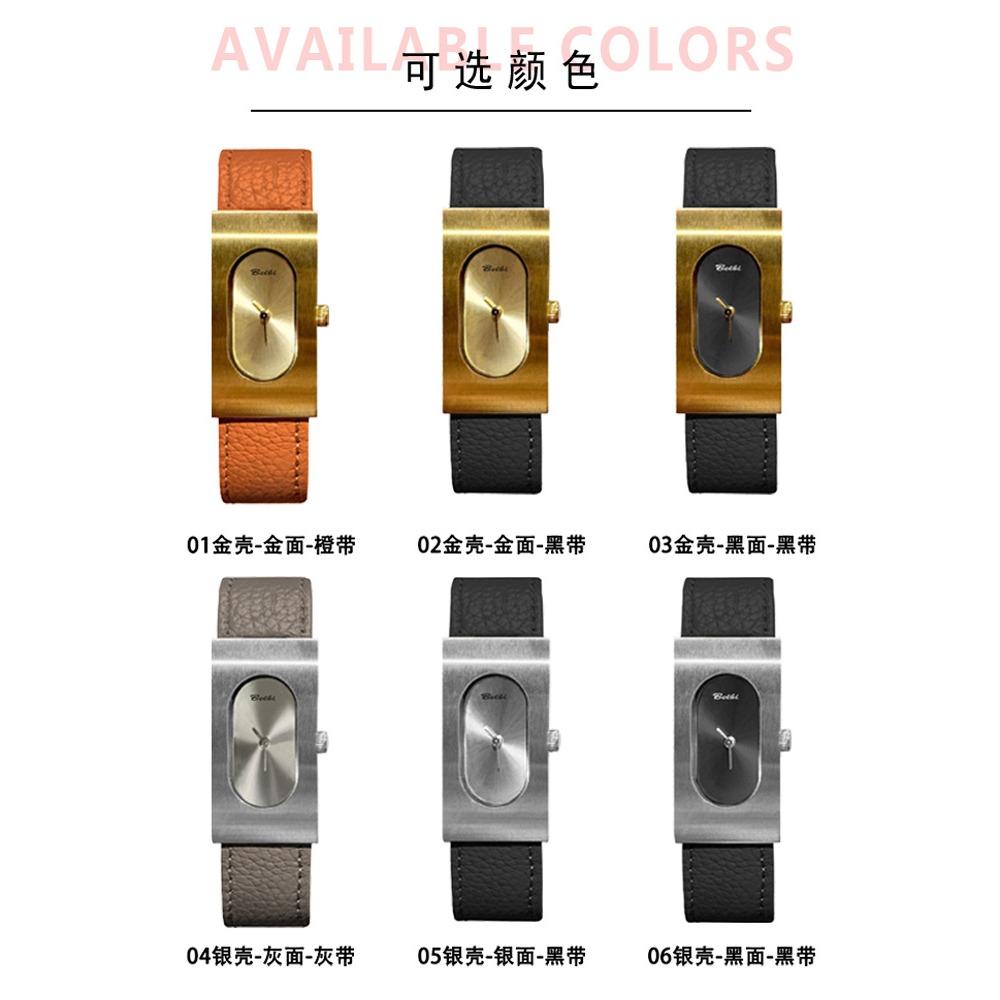 BELBI Retro Long Barrel Ladies Quartz Watch Genuine Leather Strap Minimal Oval Dial Slim Rectangle Case Elegant Dress Wristwatch Gift For Women