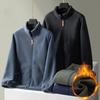 Men Coat Stand Collar Long Sleeve Polar Fleece Lining Cardigan Jacket Solid Color Zipper Placket Outwear Daily Wear