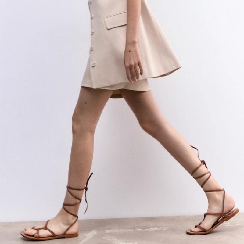 Fashion Summer New Fashion Ankle Strap Flat Shoes 2025 Women's Casual Lace-up Sandals Ladies Flip Flops Beach Flat Gladiator Sandalias