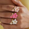 Colorful Metal Flower Open Ring for Women Exquisite Sweet Floral Finger Ring Elegant Vintage Versatile Adjustable Jewelry Gift