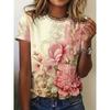 Chic Vintage Floral Pattern Print Casual T Shirt Crew Neck Short Sleeve Tee For Women Summer Holiday And Daily Wear