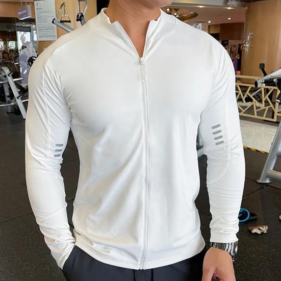 Haină sport fitness pentru bărbați, cu absorbție ușoară a transpirației, cu uscare rapidă, pentru alergare, pentru culturism, haină cu fermoar