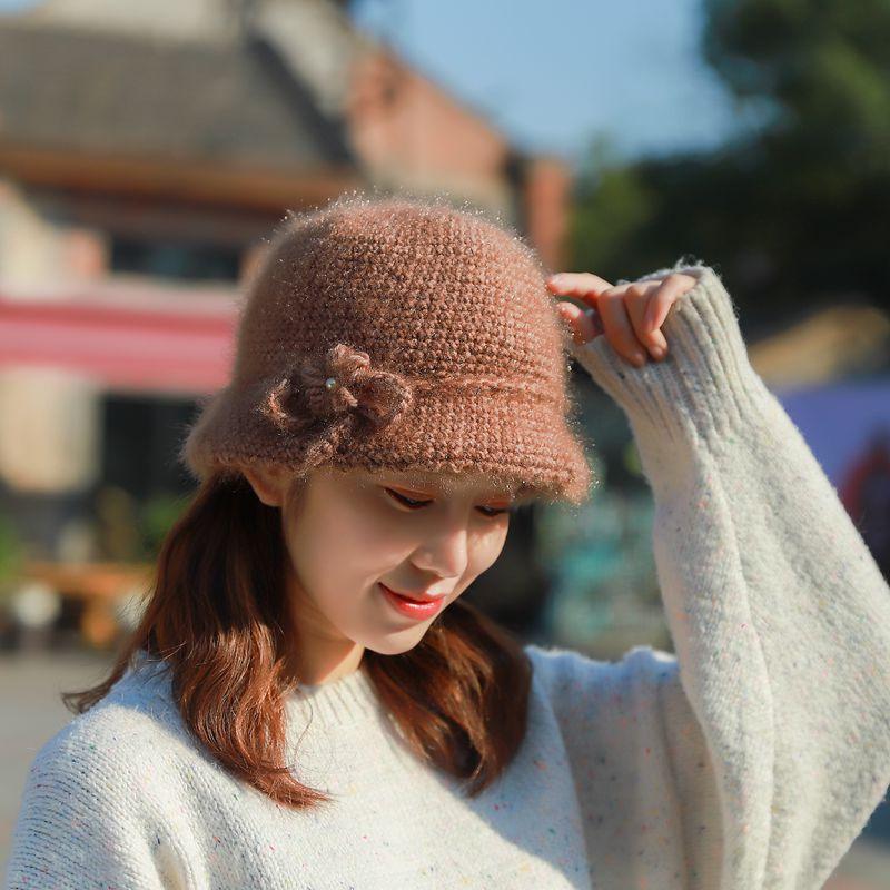 Winter knitted hat wool hat fleece warm ear protection fashion soft comfortable basin hat bucket hat hand crocheted ladies