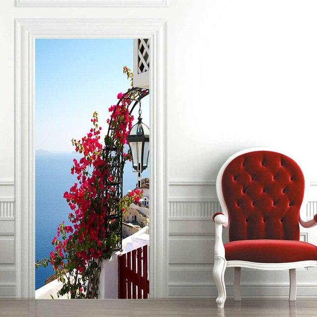 Woodn Splicing Door Sticker Wood Creative Retro Self-adhesive 3D DIY Wallpaper Murals Pegatina Para Puerta Room Decoration Porte