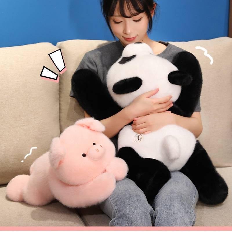 Lying Posture Pig Panda Plush Toy With Pp Cotton Filling For Girls And Giftgiving