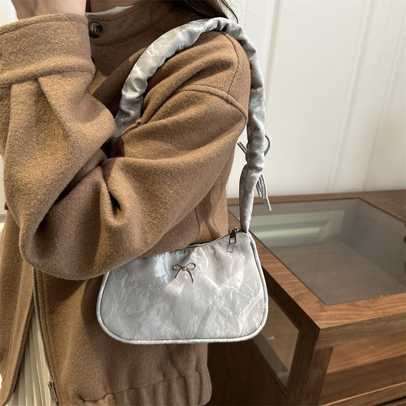 Korean Style Ruched High Aesthetic Armpit Bag for Women, Retro Single Shoulder Handbag, Personalized Handheld Purse