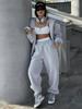 2025 Women's Solid Color Hooded Cardigan and Jogger Set - European & American Style Two-Piece