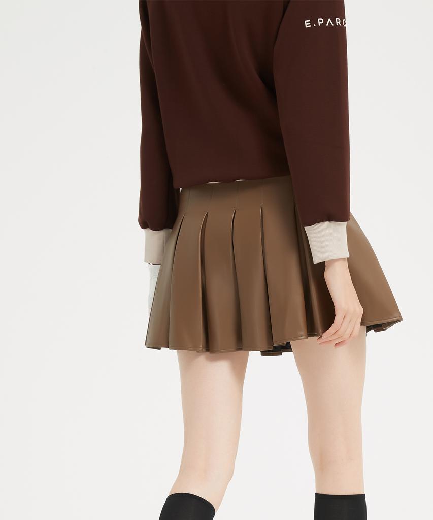 I Parka Castano Leather Pleated Skirt