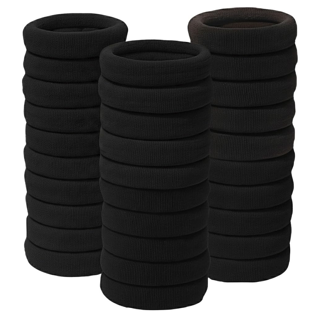 (Pack of 30) Ponytail Holders Hair Ties Cotton Soft Elastic Rubber Bands for Girls & Women, Tight, Non-slippery, Stretchable (30 BLACK)