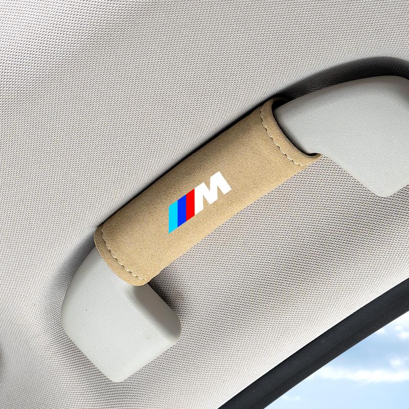 BBKY7 Car Roof Armrest Inner Door Pull Handle Protection Case Suede Cover For BMW M LOGO Leather1 3 5 7 Series X1 X3 X5 X6 M Sports