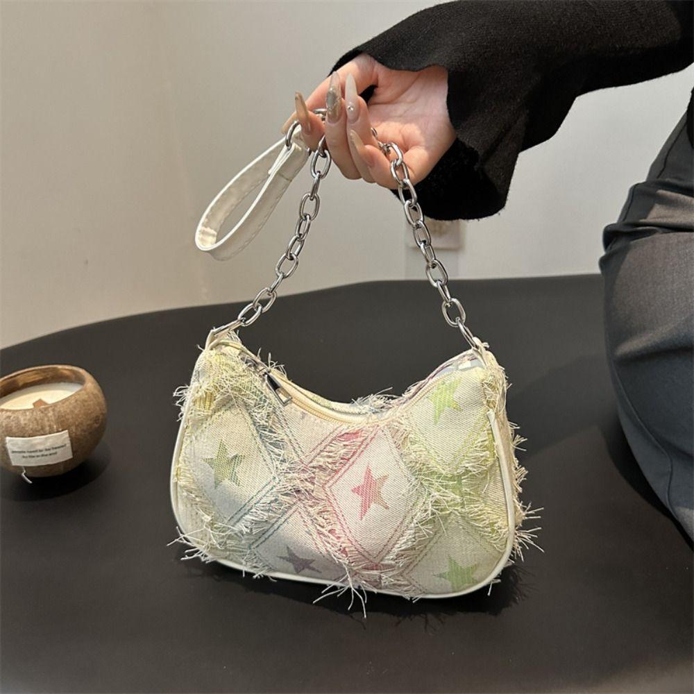 New Design Denim Underarm Bag Vintage Women's Handbag Trendy Single Shoulder Bag Lady