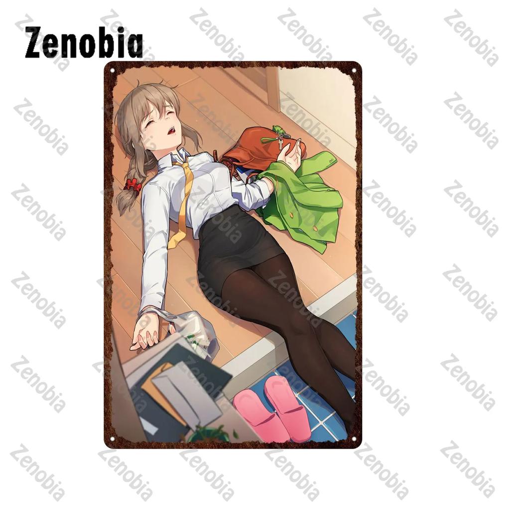 Vintage Anime Metal Sign Professional Attire Pajamas Girls Tin Poster for Bar Pub Home Wall Decor Unique Plaque Decoration