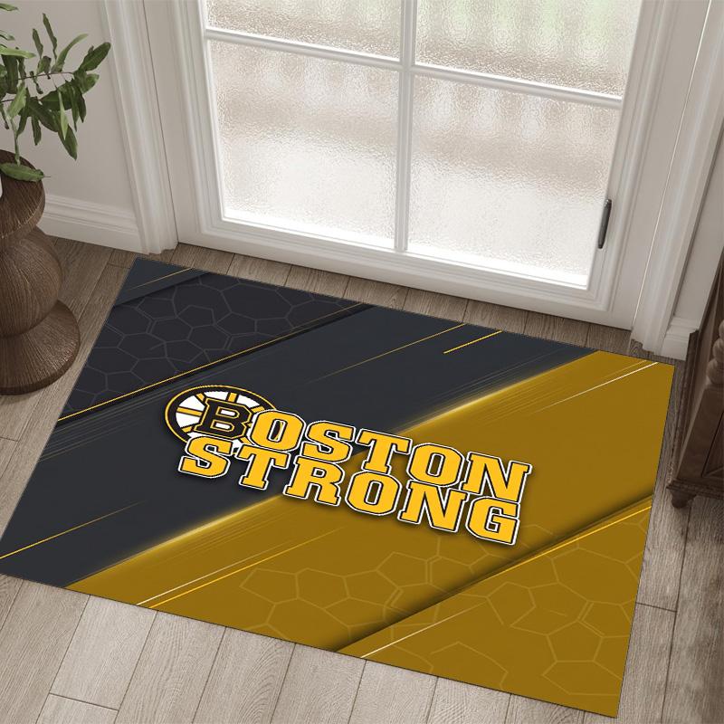 Boston Bruins Design Crystal Velvet Carpet Cozy Non?Slip Printed Rug For Bedroom Living Room Entrance
