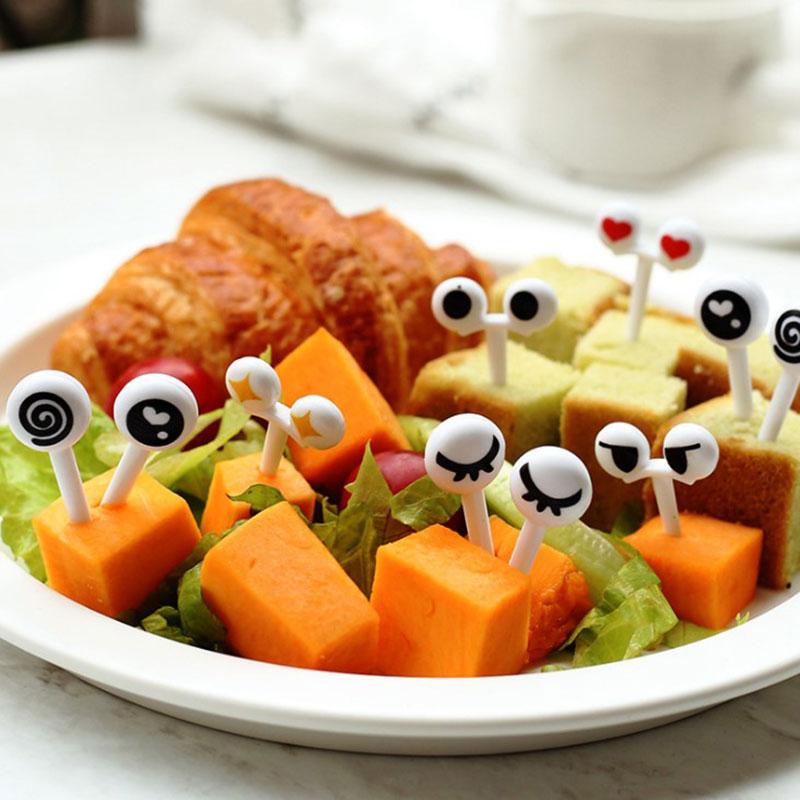 Schöne 10 Stück Kunststoff Obst Zahnstocher Schöne Augen Cartoon Gabeln Bento Dekorativ