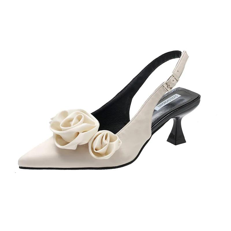 2024 Summer New Pointed High Heels Sandals for Women Fashion Elegant Elegant Floral High Heels Shoes Woman Strap Party Pumps