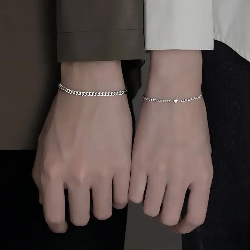 2PCS Couples Bracelets Sets for Men Women Girlfriend Boyfriend, His & Her Matching Bangle Adjustable Bracelets for Lover Best Friends