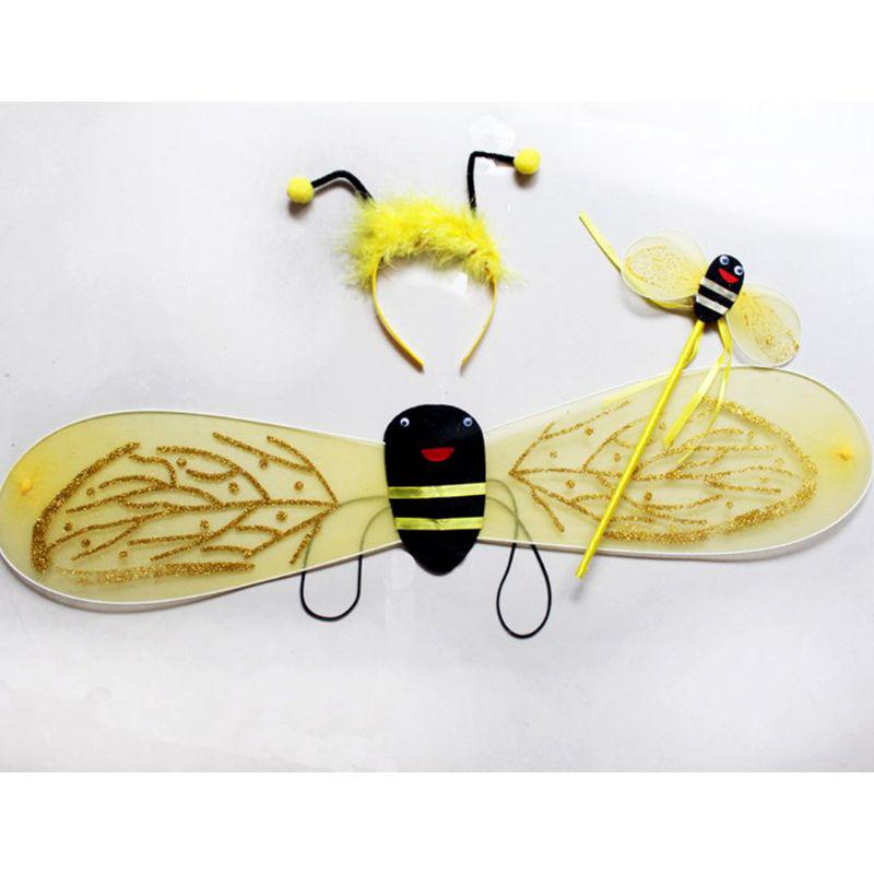 4Pcs/Set Kid Fairy Costume Set Ladybird Bee Glitter Cute Wing Striped Layered Tutu Skirt