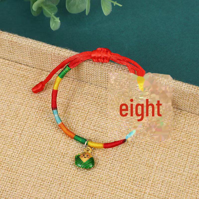 Traditional Dragon Boat Festival Hand-Woven Silver Rice Dumplings Bracelet with Colorful Rope