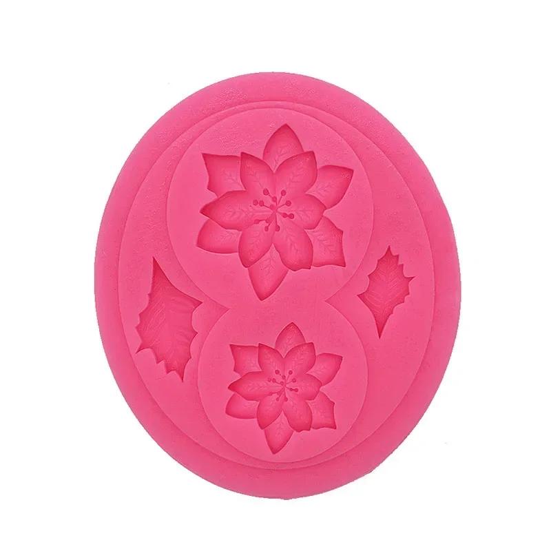 Christmas Flower and Leaves Silicone Mold Holly Poinsettia Fondant Mold for Popsicle Cake Decorating Tools Cupcake Topper Mould
