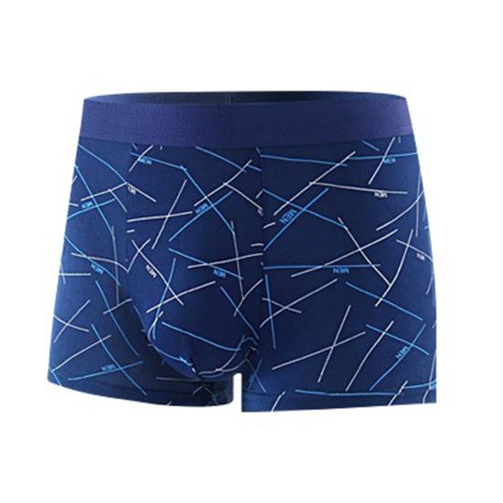 Men Boxer Underwear Elastic Mid-Waist Design Tight Cut Shorts Briefs Lines Print U-Convex Panties Daily Wear